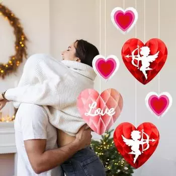 Yousheng 6 шт. украшение в виде сердца ко Дню святого Валентина бумажные соты подвесные украшения романтические красные розовые сердечки для вечеринок Sets