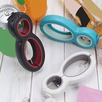 Yousheng 6-в-1 открывалка для бутылок, противоскользящая открывалка для крышек, кухонный инструмент из нержавеющей стали, креативный многофункциональный консервный нож для дома, кафе, ресторана, пекарни чёрный