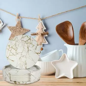 Yousheng 6Pcs Double-Sided Faux Leather Coasters Set Round Drink Coaster for Table Protection Heat Insulation Waterproof Cup Mat for Home And Office