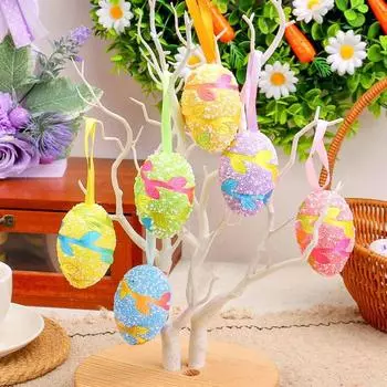 Yousheng 6Pcs Easter Foam Eggs Artificial Fake Eggs Easter Tree Ornaments Colorful Eggs Hanging Decoration for Spring Party Supplies DIY Crafts