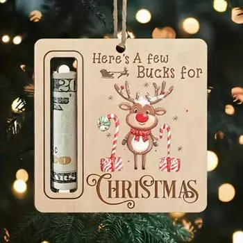 Yousheng 7 Pcs Christmas Money Holder Wooden Cash Clip Money Dispenser Rustic Xmas Patterns Hanging Ornaments for Tree Decor Cash Gifting A