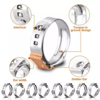 Yousheng 80 шт. хомуты для шланга из нержавеющей стали с одним ушком, устойчивые к коррозии, широко используемые зажимные хомуты для шланга с одним ушком 1 Set