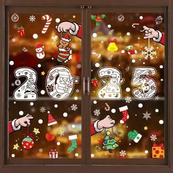 Yousheng 8 листов рождественских наклеек на окна, милые Санта-Клаус, снеговики, олени, снежинки, наклейки на окна для зимнего рождественского украшения для домашней вечеринки A