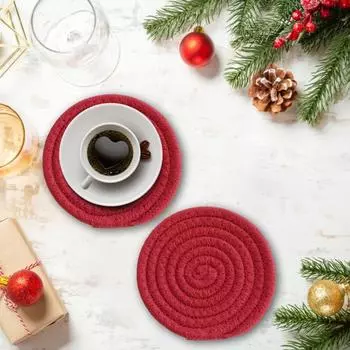 Yousheng 8 шт. хлопчатобумажные тканые подставки под напитки, впитывающие подставки для журнального столика, плетеные подставки, термостойкий защитный коврик для стола для всех чашек 8pcs