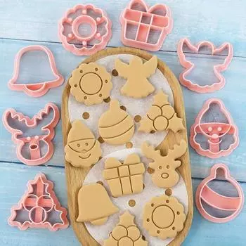 Yousheng 8 шт. Набор рождественских формочек для печенья 3D Мини-штампы для выпечки DIY Пресс-формы для сахарного печенья в виде елки, снежинки, кухонный гаджет для пищевого использования розовый