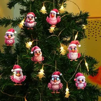 Yousheng 8 шт. рождественские украшения подвеска в виде сельскохозяйственного животного мультяшный розовый цыпленок подвесное украшение для праздничной комнаты сад двор дерево декор 8pcs