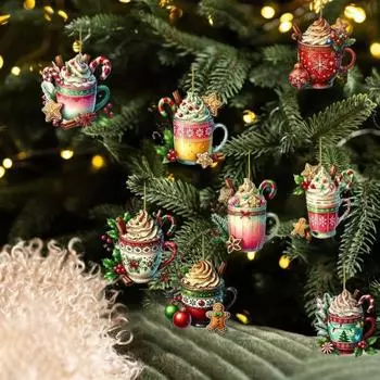 Yousheng 8 шт. Рождественские украшения, подвесные чашки горячего какао-кофе, украшения для рождественской елки, 2D, плоские акриловые украшения для декора елки 8pcs