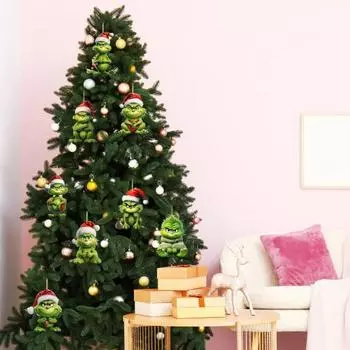 Yousheng 8 шт. Рождественский эльф, подвеска, акриловый зеленый эльф, подвесное украшение с веревкой, кукла-эльф с зелеными волосами, рождественское украшение для дерева, стены, двери, окна B