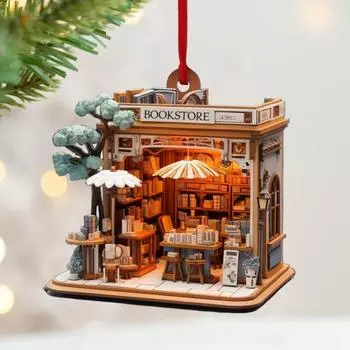 Yousheng 8 шт. Рождественский книжный магазин, украшение для рождественской елки, 2D, плоский акриловый книжный магазин, настенные украшения, подарок для любителей книг 8pcs