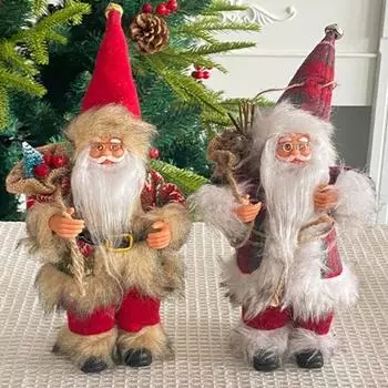 Yousheng 9-дюймовая рождественская кукла Санта-Клауса, стоящая Санта, держащая подарочный мешок, фигурка, рождественские украшения для окон, праздничные принадлежности A
