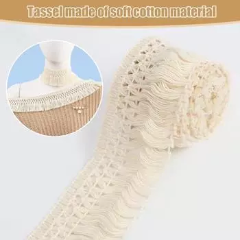 Yousheng 9 м хлопковая отделка с кисточками в стиле бохо с длинной бахромой для шитья простая в использовании отделка с кисточками для самостоятельного изготовления одежды, абажуров, занавесок, аксессуаров для рукоделия бежевый