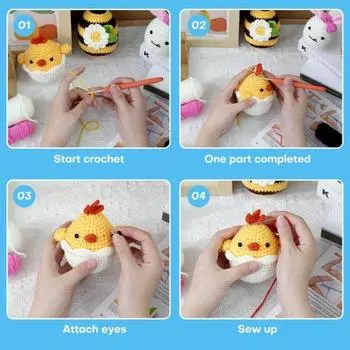 Yousheng Adults Kids Crochet Kit DIY Animal Crochet Set Кролик Курица Яйцо Вязание крючком Кукла Набор с Подробными Уроками Для Начинающих белый