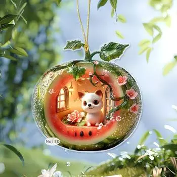 Yousheng Animal Fruit House Ornament 2D Flat Acrylic Decoration Cartoon Animal Hanging Decoration Backpack Decor Gift for Animals A