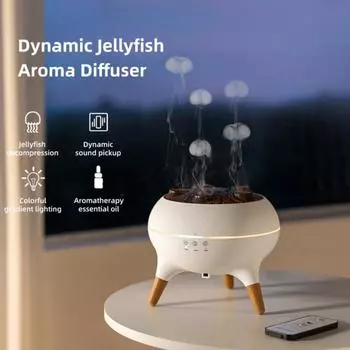 Yousheng Aroma Humidifier with Timer Remote Control LED Light Design Auto Shut-Off Low Noise Jellyfish Shaped Spray Essential Oil Diffuser EU