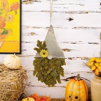 Yousheng Autumn Maple Leaf Wreath Thanksgiving Faceless Gnome Door Hanger with Artificial Sunflower for Harvest Fall Farmhouse Home Wall Decoration A темно-желтого