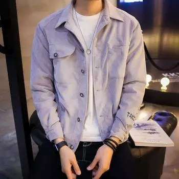 Yousheng Autumn Winter Cargo Coat Lapel Long Sleeve Solid Color Suede Jacket with Pockets Buttons Closure Men Casual Outwear M хаки