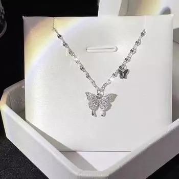 Yousheng бабочка ожерелье для женщин горный хрусталь бабочка кулон чокер регулируемая цепочка ювелирные изделия для свидания работа повседневная одежда серебряный