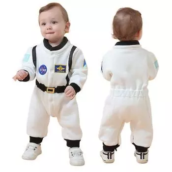 Yousheng Baby Romper Astronaut Косплей Комбинезон с эластичной талией Унисекс Хэллоуин Нарядный комбинезон с вышитыми узорами для малышей 12-18M белый