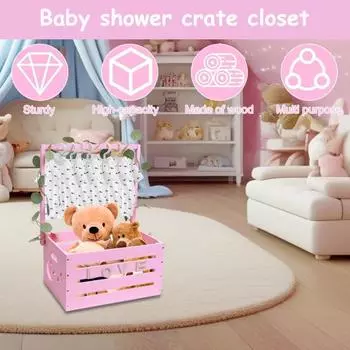 Yousheng Baby Shower Crate Closet Wooden Baby Shower Crate Crate с вешалками Baby Gift Crate Carrier Hamper with Handle And Garland for Newborn синий
