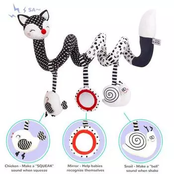Yousheng Baby Spiral Plush Toys Fox Design Подвесная погремушка Сенсорная игрушка для коляски, автокресла, кроватки, мягкий подарок для новорожденных 0-12 месяцев чёрный
