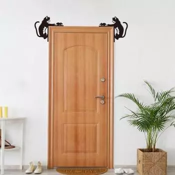 Yousheng Black Cat Дверной топпер Деревянная кошка и мышь Дверная рама Украшение для игр с кошкой Угловой декор для двери Подарок для любителей кошек Left