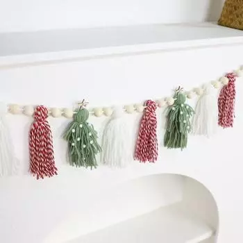 Yousheng Boho Tassel Banner 6 футов Рождественская гирлянда с кисточками и деревянными бусинами Настенный декор Баннер с кисточками для праздничной вечеринки, свадебной фотографии, украшения A