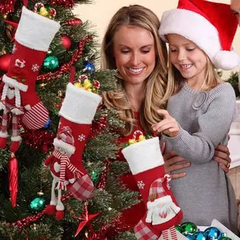 Yousheng Большие рождественские чулки Красный снеговик Санта подвесной чулок с длинной ножкой Рождественский декор для окна и камина для домашней вечеринки A