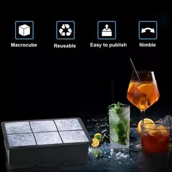 Yousheng большой квадратный лоток для льда с крышкой, штабелируемый, экономящий место, льдогенератор, легкосъемные формы для коктейлей из виски, для заморозки трав чёрный