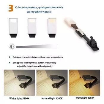 Yousheng Book Light перезаряжаемая 250 мАч подсветка портативная настольная мини светодиодная лампа для чтения товары для дома чёрный