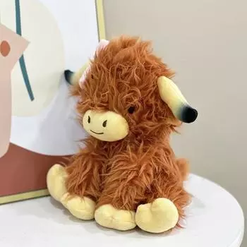 Yousheng Bowknot Highland Cows Мягкая игрушка в виде коровы, мягкие игрушки в виде крупного рогатого скота, плюшевые милые пушистые куклы в виде коровы, праздничный подарок для детей, взрослых, мальчиков и девочек жёлтый