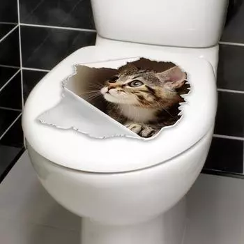 Yousheng Broken Hole Cat Toilet Sticker Водонепроницаемая съемная самоклеящаяся ПВХ-наклейка для гостиной и ванной комнаты, 3D-эффект, имитация сиденья для унитаза с изображением котенка Cat