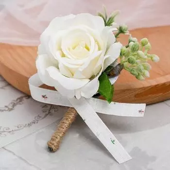 Yousheng Брошь с цветком розы, реалистичные зеленые листья, противоскользящая элегантная брошь для жениха, невесты, жениха, цветочный корсаж, булавка для лацкана, товары для свадебной вечеринки белый