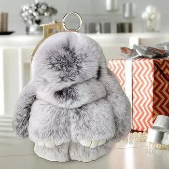 Yousheng Bunny Keychain Handmade Plush Bunny Pendant Artificial Rabbit Fur Fluffy Key Ring for Bag Wallet Accessory фиолетовый