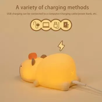 Yousheng Capybara Night Light Прикроватная лампа Регулируемая яркость Перезаряжаемая силиконовая настольная лампа с милыми животными для украшения рабочего стола 1200mah