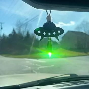 Yousheng Car Pendant Holographic UFO Alien Faux Crystal Beam Car Accessories Easy Install Adjustable Chain Bag Decoration Pendant B