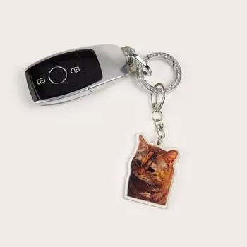 Yousheng Cartoon Cat Keychain Pendant 2D Acrylic Thick Sling Lobster Clasp Keyring Car Bag Accessories Christmas Party Gift E