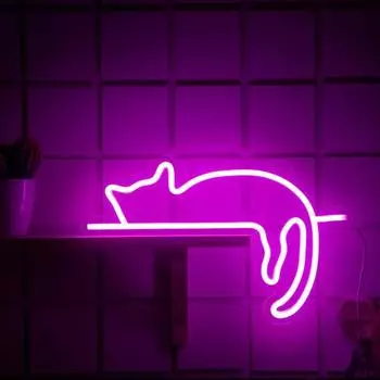 Yousheng Cat Неоновая вывеска светодиодная кошка неоновая лампа в форме животного настенное художественное украшение для детской комнаты спальни гостиной бара декор G