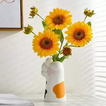 Yousheng Cat Paw Vase Смола Настольное украшение Cat Paw Цветочный горшок Подставка для ручек Цветочный держатель для домашнего обеденного стола Книжная полка Декор стола чёрный/оранжевый