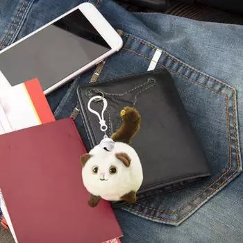 Yousheng Cat плюшевая игрушка брелок веревочный привод дизайн кошка кулон для детей любителей кошек колокольчик звук многоцелевое украшение кукла для сумок ключи автомобиль комната чёрный