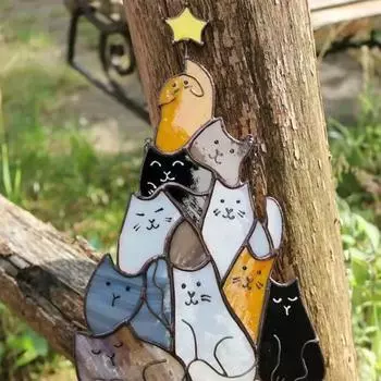 Yousheng Cat Рождественская елка Suncatcher Акриловые Сложенные Котята Подвесные Украшения Красочные Кошачьи Елки Рождественские Украшения для Окна S A