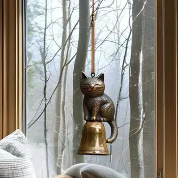Yousheng Cat Wind Chime, уличный дизайн котенка, ветряная музыка, садовая металлическая статуэтка кошки, подвесное мемориальное украшение для украшения крыльца, подарок любителям кошек A