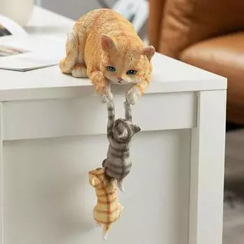 Yousheng Cats Resin Sculpture Mother Cat And Kittens Figurine Desk Edge Decoration Cat Statue for Home Bedroom Kids Room Decor жёлтый