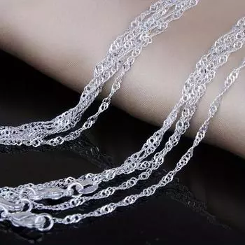 Yousheng Цепное Ожерелье для Женщин Девочек Серебряное Цепное Ожерелье Водная Волна Модные Украшения Для Подарков На Каждый День 75cm серебряный