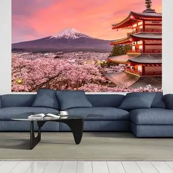 Yousheng Cherry Blossom Mount Fuji Настенный гобелен Покрывало Одеяло Декор для комнаты 150cmX130cm