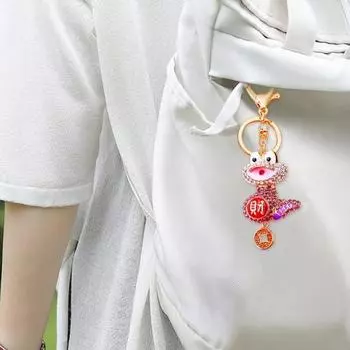Yousheng Chinese Style Keychain Shiny Rhinestones Snake Charm Keyring Compact Lightweight Key Holder Backpack Phone Luggage Accessories