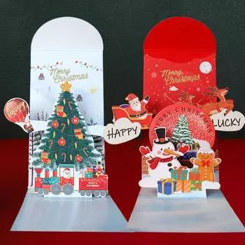 Yousheng Christmas 3D Red Envelope Merry Xmas Поздравительные открытки Рождественская елка Снеговик Pop-up Card для празднования праздника Christmas Tree
