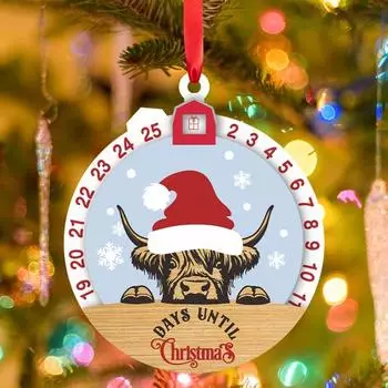 Yousheng Christmas Advent Calendar Hanging Wood Cow Reindeer Decorations Countdown Days Until Christmas Sign for Front Door Home Wall Decor A