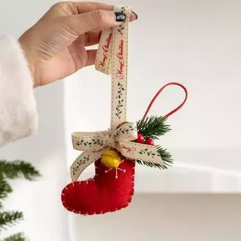 Yousheng Christmas Bell Pendant Flannel Festive Hanging Ornament with Bell Home Decor Christmas Pendant for Mantel Xmas Tree C