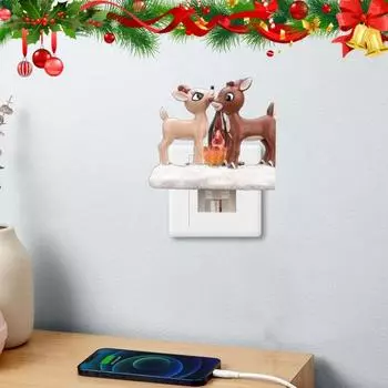 Yousheng Christmas Campfire Flickering Night Light Xmas LED Santa Claus Snowman Elk Gnome Flame Lamp Home Office Indoor Decoration A