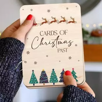 Yousheng Christmas Card Holder Wooden Card Keepsake Binder Organizer Holds Cards of All Sizes Easy Assembly Holiday Card Keeper Album A